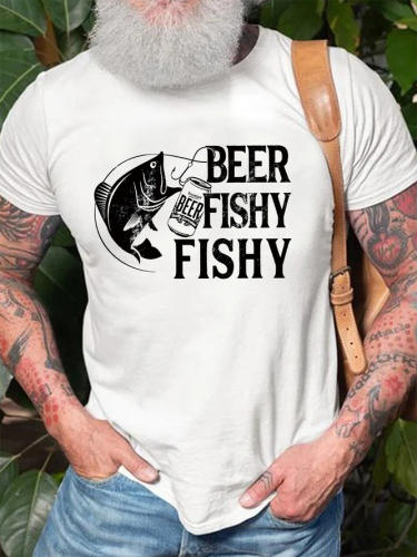 Fishing and Beer Casual Crew Neck Cotton Short Sleeve T-Shirt
